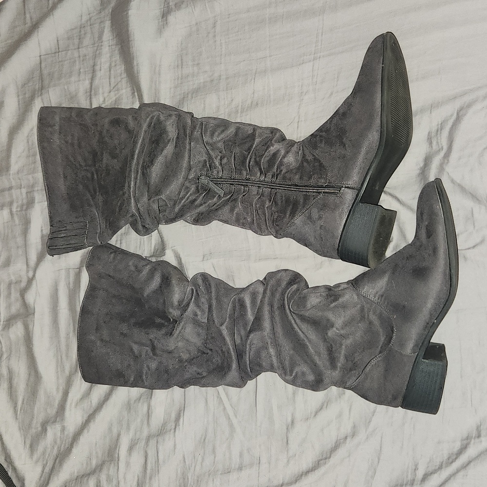 grey knee high boots